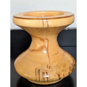 Gorgeous Vintage‎ Hand Turned Wood Hourglass Oak Pillar Candle Holder 6"